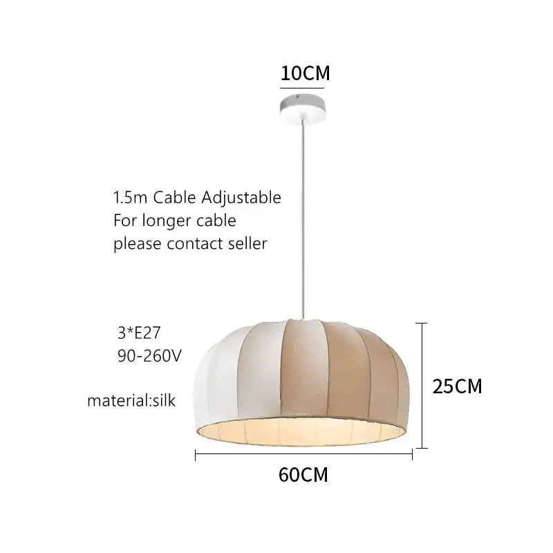 Handmade off-white & beige striped silk pendant lamps for dining room