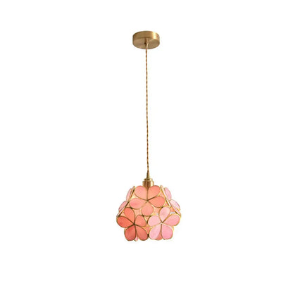 Handmade pink & teal glass petal pendant light bedroom flower lamp