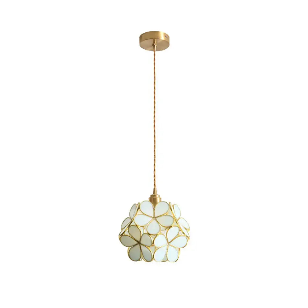 Handmade pink & teal glass petal pendant light bedroom flower lamp