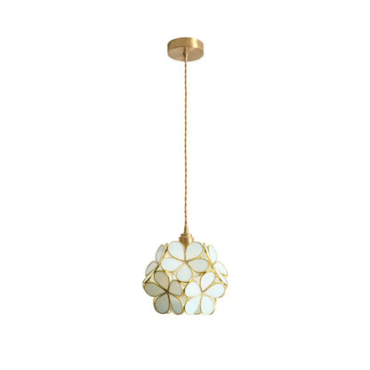 Handmade pink & teal glass petal pendant light bedroom flower lamp