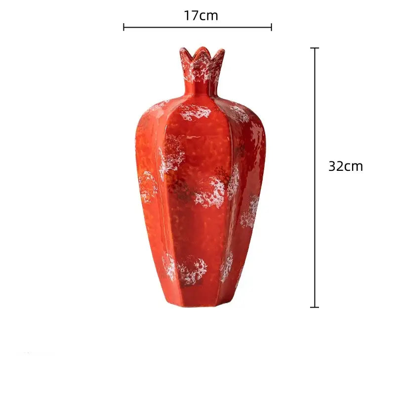Handmade pomegranate ceramic vase set red & white living room decor