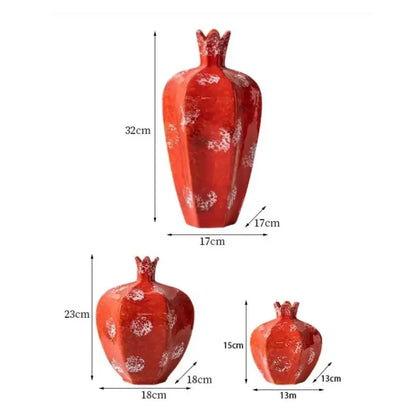 Handmade pomegranate ceramic vase set red & white living room decor