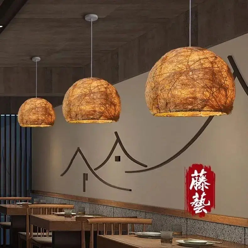 Handmade rattan bamboo pendant lamp for living room lighting