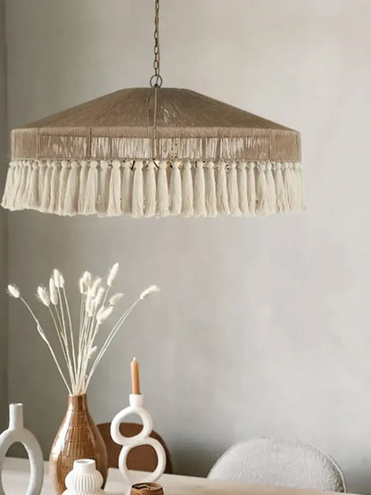 Handmade rattan pendant light with tassels for dining room