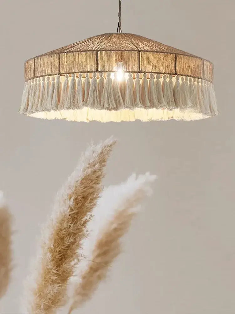 Handmade rattan pendant light with tassels for dining room