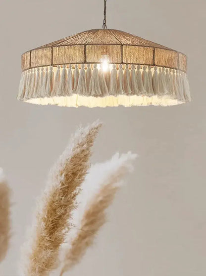 Handmade rattan pendant light with tassels for dining room