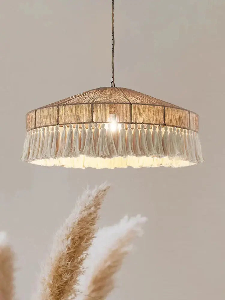 Handmade rattan pendant light with tassels for dining room