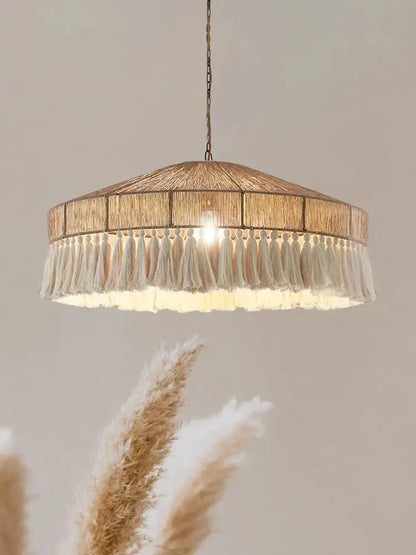 Handmade rattan pendant light with tassels for dining room