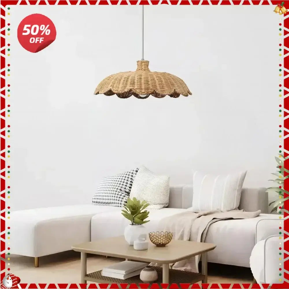 Handmade rattan pendant scalloped wicker light for dining room