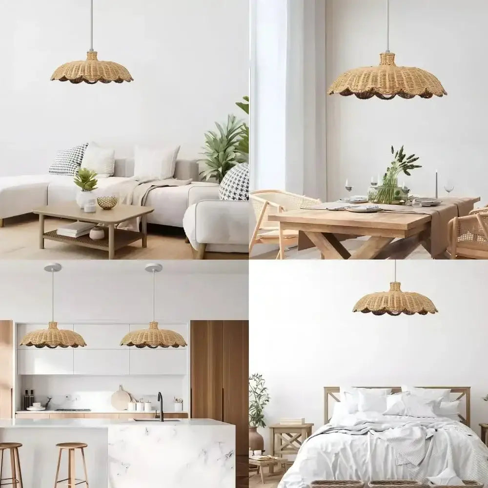 Handmade rattan pendant scalloped wicker light for dining room