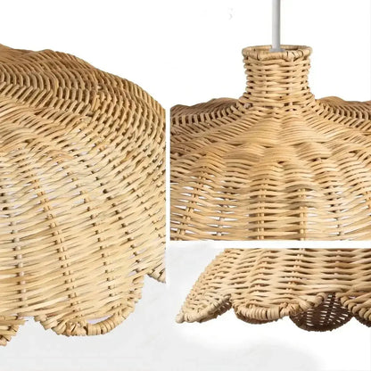 Handmade rattan pendant scalloped wicker light for dining room