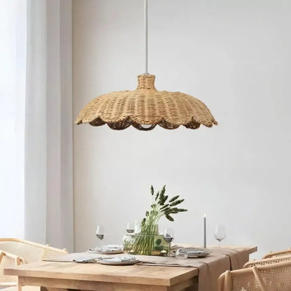 Handmade rattan pendant scalloped wicker light for dining room