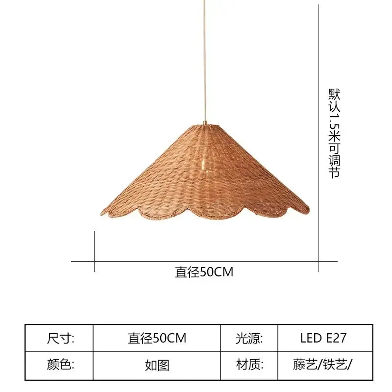 Handmade rattan pendant scalloped wicker light for dining room