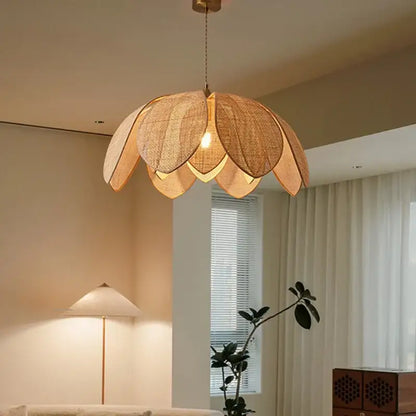 Handmade rattan petal pendant light for dining room