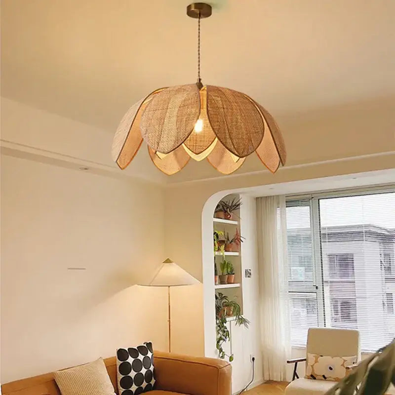 Handmade rattan petal pendant light for dining room