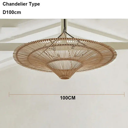 Handmade rattan wicker chandelier natural beige dining room pendant