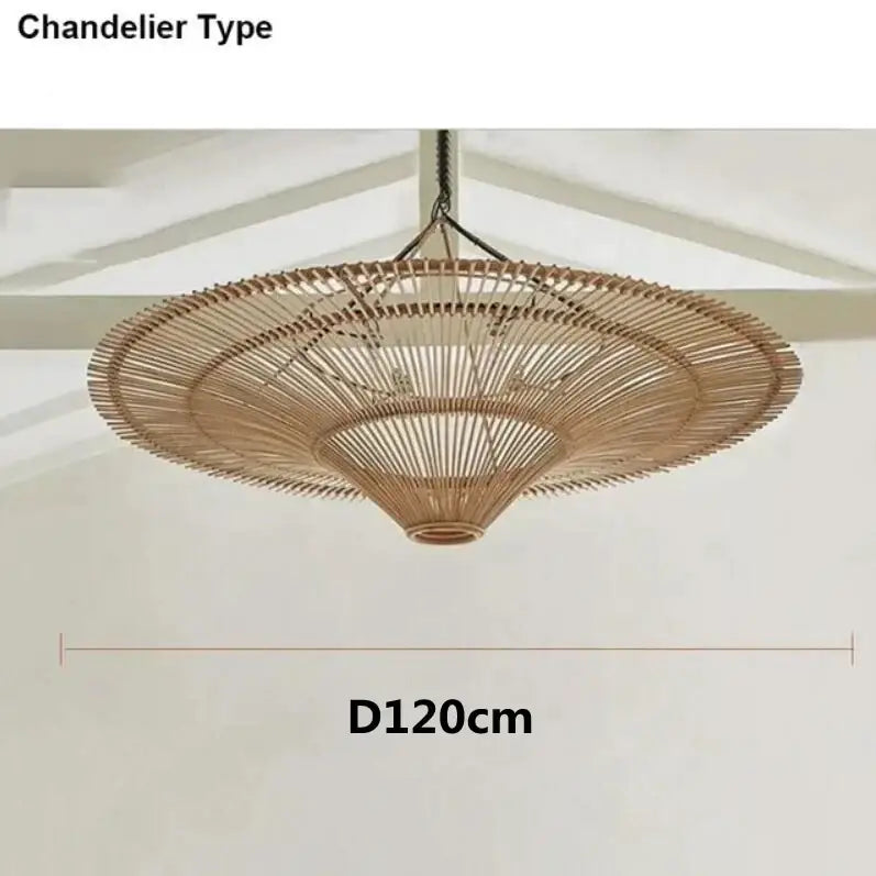 Handmade rattan wicker chandelier natural beige dining room pendant