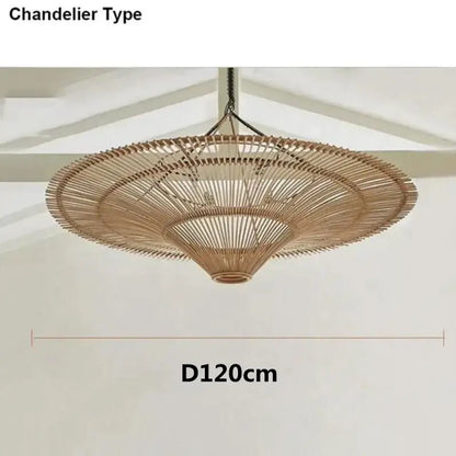 Handmade rattan wicker chandelier natural beige dining room pendant