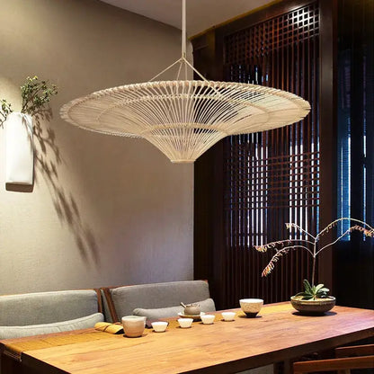 Handmade rattan wicker chandelier natural beige dining room pendant