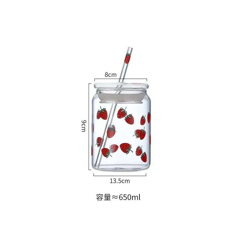 Handmade strawberry glass cup set kitchen pink milkshake tumbler