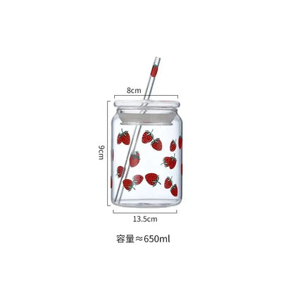 Handmade strawberry glass cup set kitchen pink milkshake tumbler