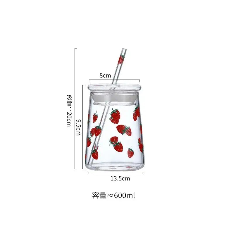 Handmade strawberry glass cup set kitchen pink milkshake tumbler