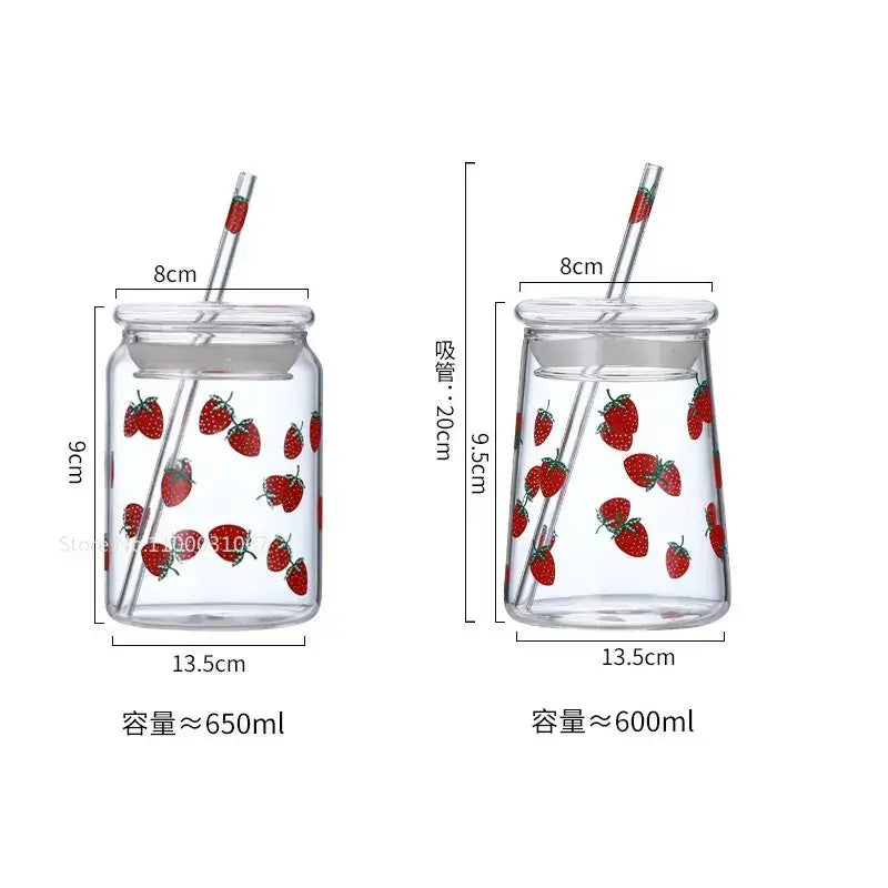 Handmade strawberry glass cup set kitchen pink milkshake tumbler