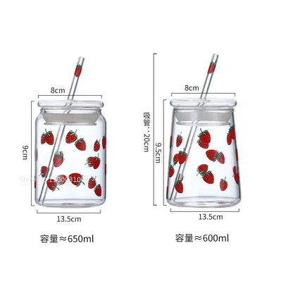 Handmade strawberry glass cup set kitchen pink milkshake tumbler