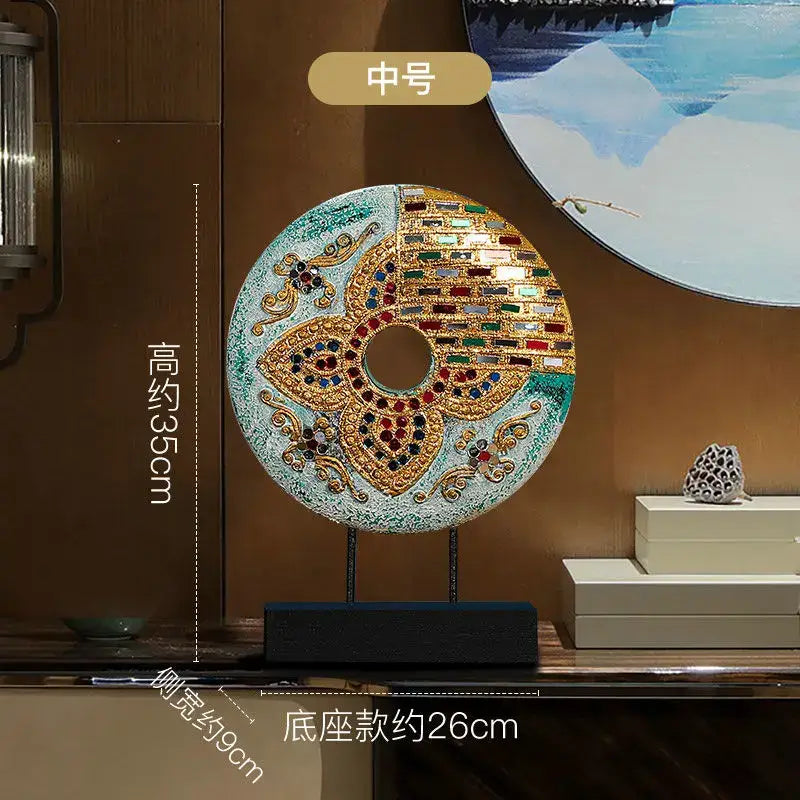 Handmade thai solid teal & gold mosaic tabletop decoration living room