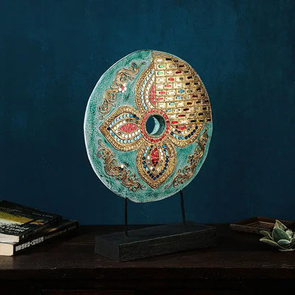 Handmade thai solid teal & gold mosaic tabletop decoration living room
