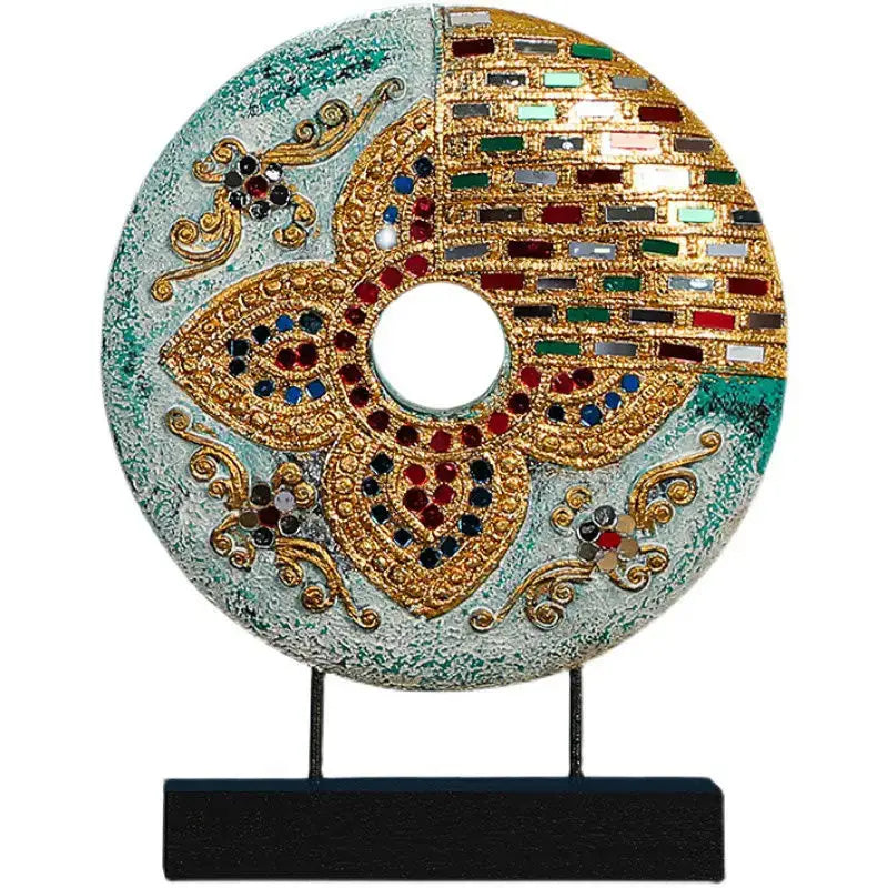 Handmade thai solid teal & gold mosaic tabletop decoration living room