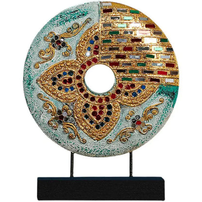 Handmade thai solid teal & gold mosaic tabletop decoration living room