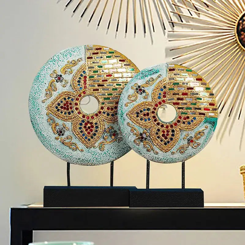 Handmade thai solid teal & gold mosaic tabletop decoration living room