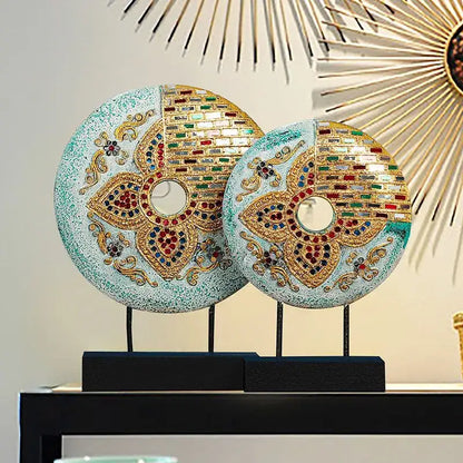 Handmade thai solid teal & gold mosaic tabletop decoration living room