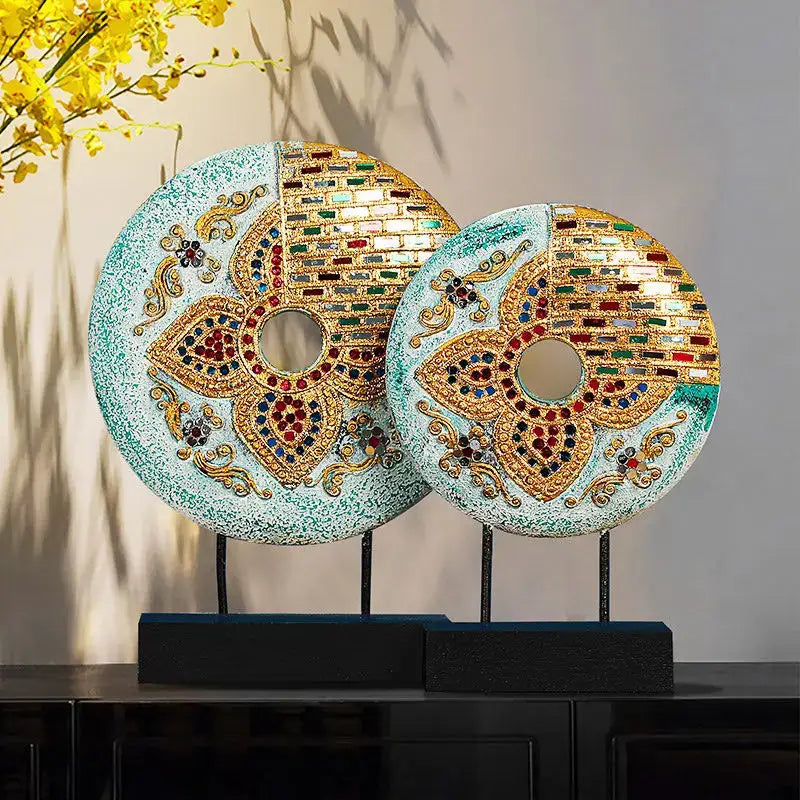 Handmade thai solid teal & gold mosaic tabletop decoration living room