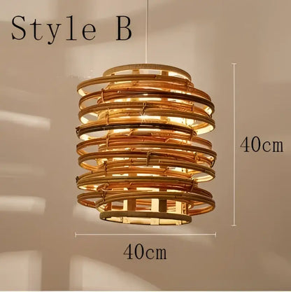 Handmade tiered bamboo birdnest pendant light bedroom spiral lamp
