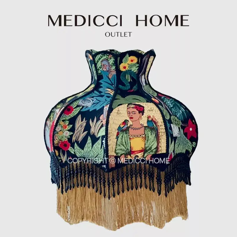 Handmade vintage jungle lampshade frida kahlo bedroom decor