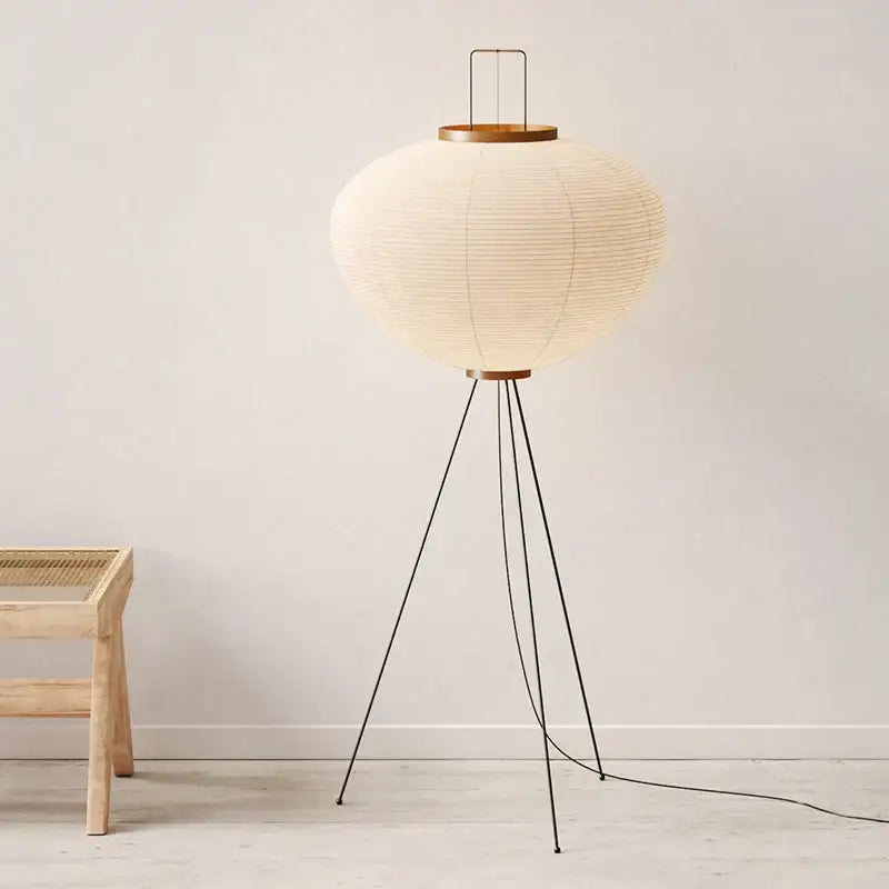 Handmade wabi sabi cream paper floor lamp living room tripod light