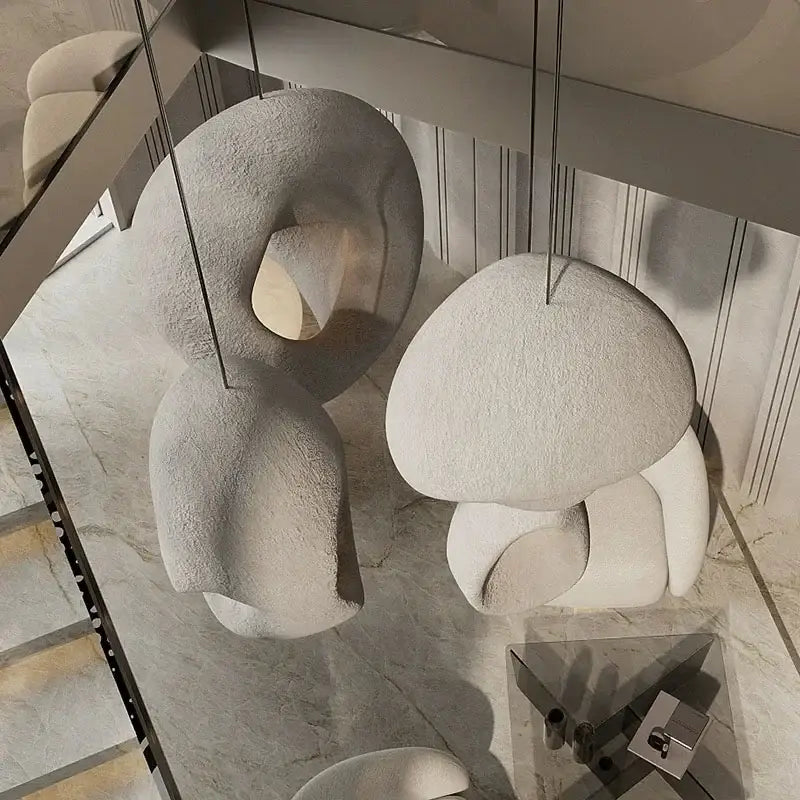Handmade wabi sabi stone pendant lights – stairs organic design