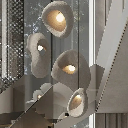 Handmade wabi sabi stone pendant lights – stairs organic design