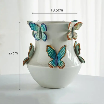 Handmade white butterfly ceramic vase living room floral decor
