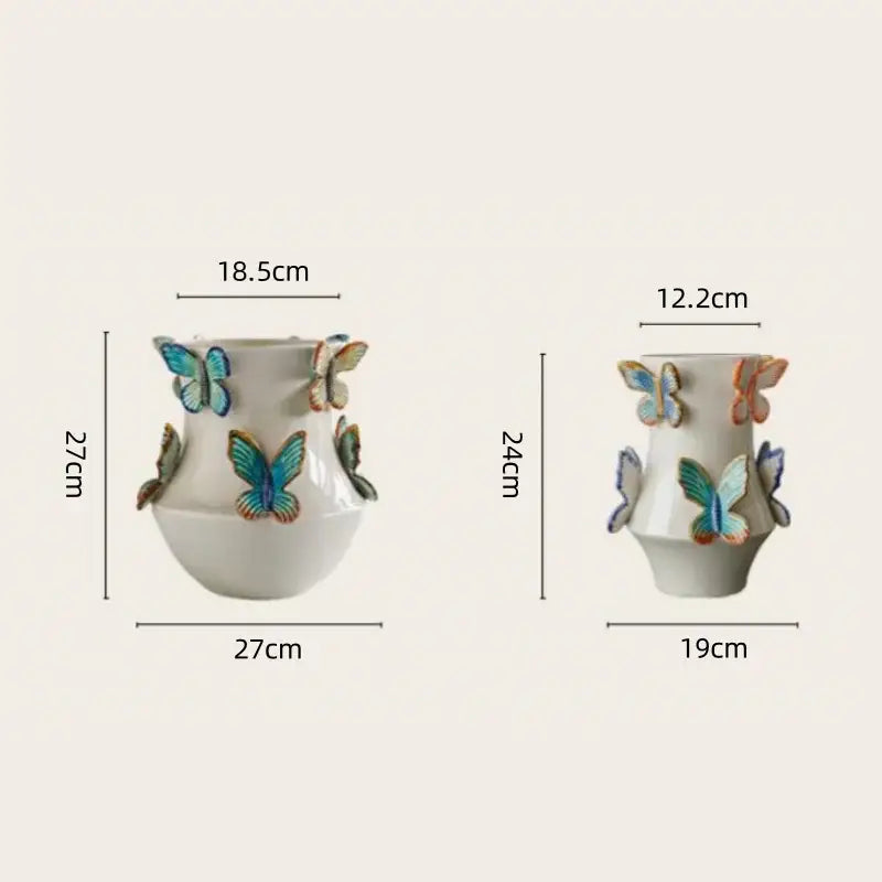 Handmade white butterfly ceramic vase living room floral decor