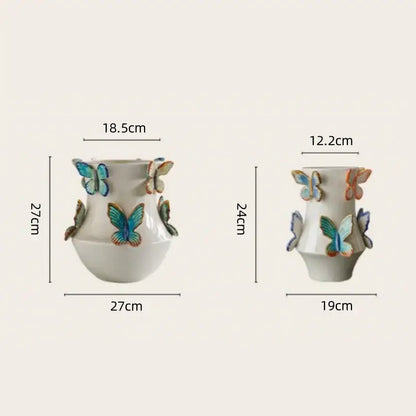 Handmade white butterfly ceramic vase living room floral decor