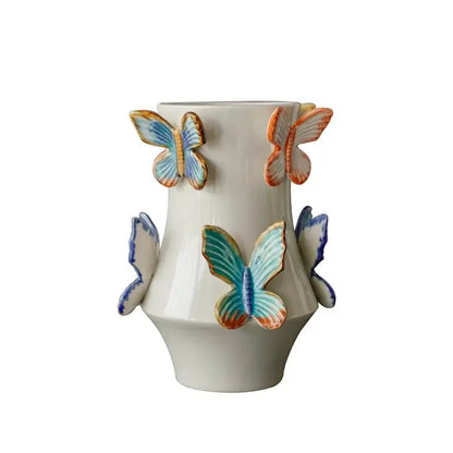 Handmade white butterfly ceramic vase living room floral decor