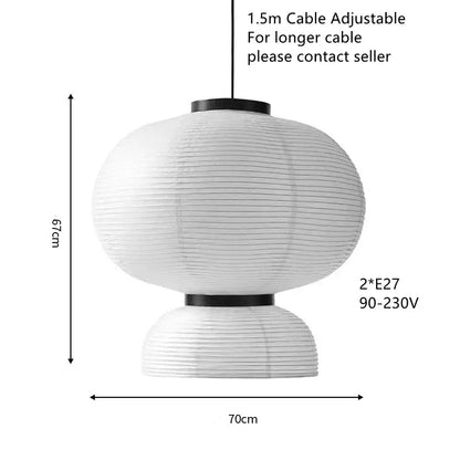 Handmade white paper chandelier with black rim for dining room
