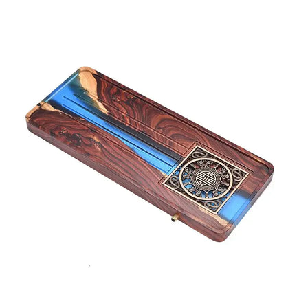 Handmade wood and blue resin tea tray dining room bubble tea table