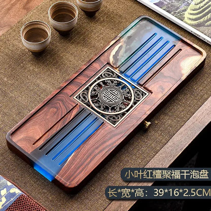 Handmade wood and blue resin tea tray dining room bubble tea table