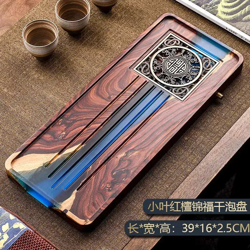 Handmade wood and blue resin tea tray dining room bubble tea table