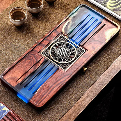 Handmade wood and blue resin tea tray dining room bubble tea table