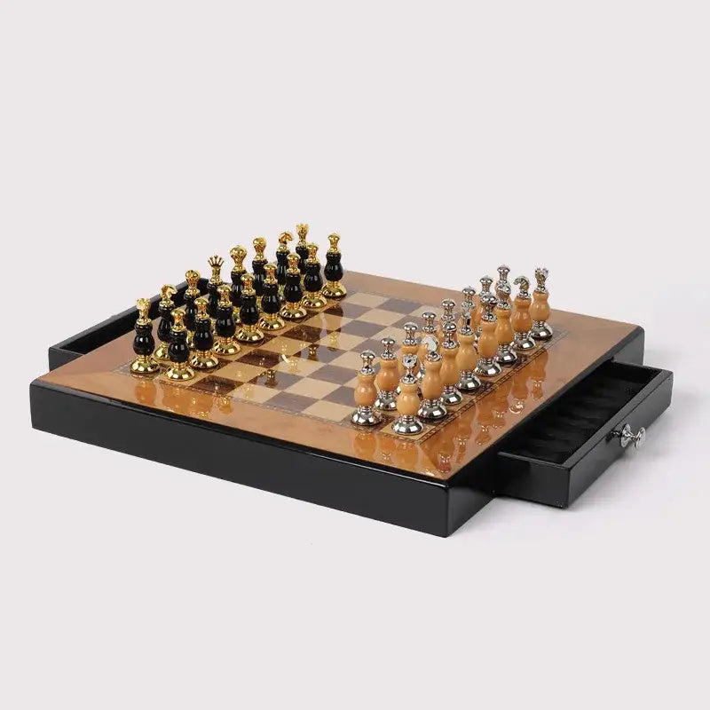 Handmade wooden chess set black & white marble games room decor